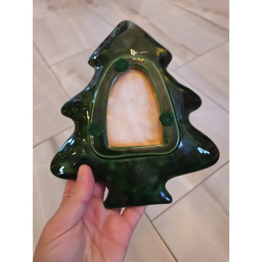 Vintage Lefton Green Holly Christmas Tree Candy Dish , Holly Berries‎ 1971/72